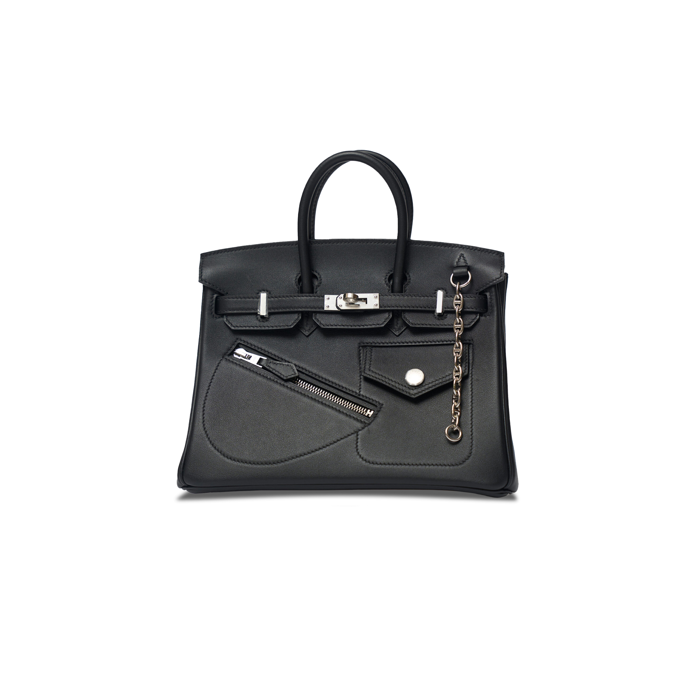 H**mes master birkin rock 25 black calfskin silver buckle 7236323706 (25*20*13cm)
